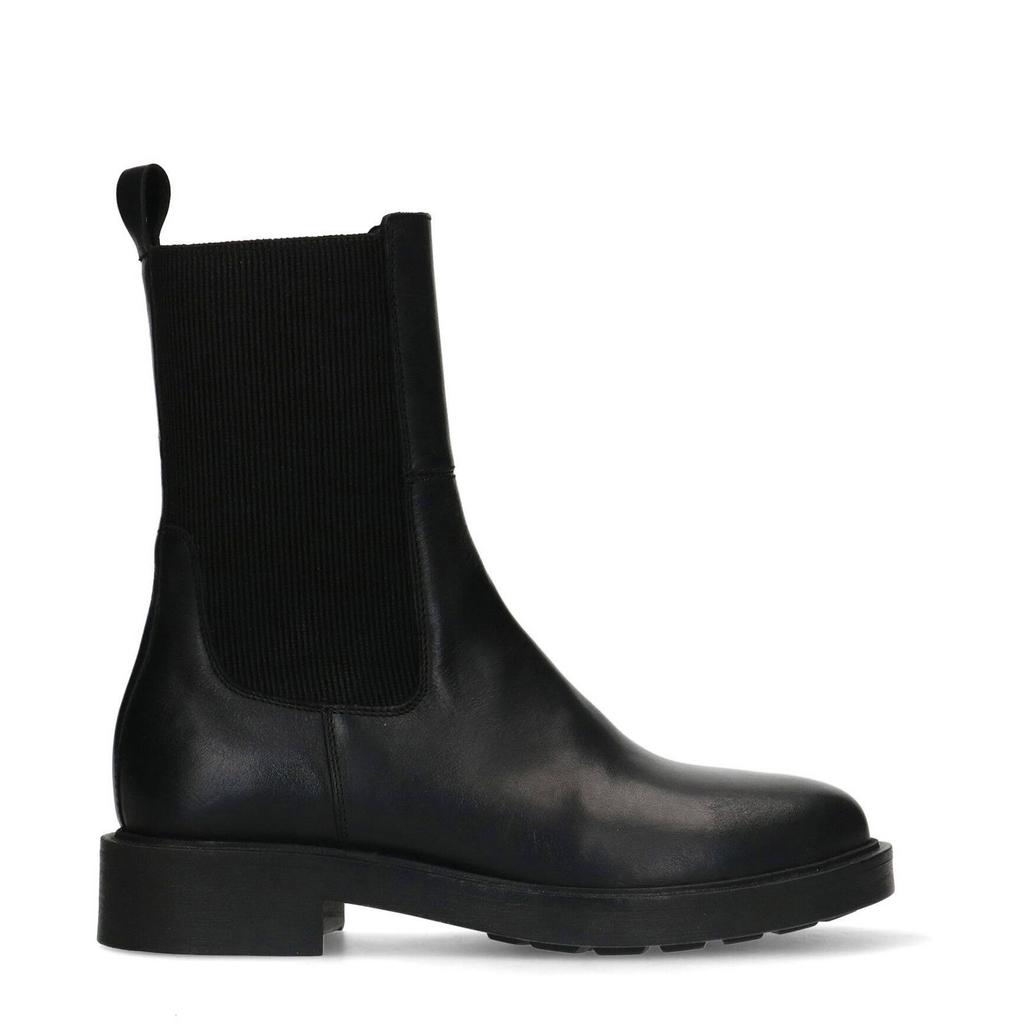 Zwarte dames Sacha leren chelsea boots met elastische inzet