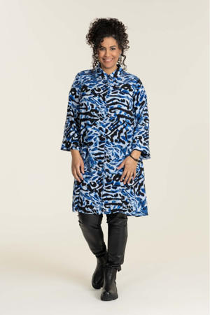 blouse Emilie met all over print blauw