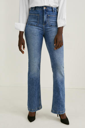 high waist flared jeans blauw