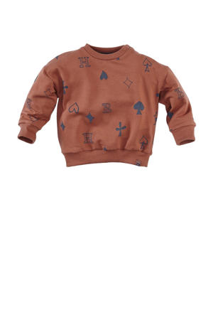 sweater Monviso met all over print bruin