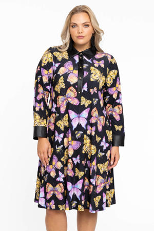 Loretta's Favourites jurk van travelstof DOLCE zwart/roze/geel