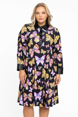 Loretta's Favourites jurk van travelstof DOLCE zwart/roze/geel