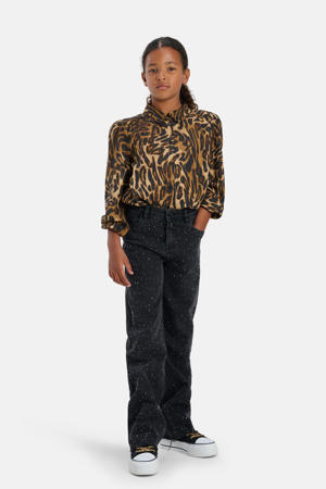 blouse Leo met panterprint bruin/zwart