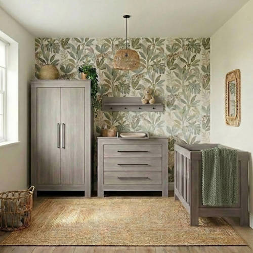 Bebies First babykamer Nevada - babybed & commode & kledingkast - zwart/grijs afbeelding