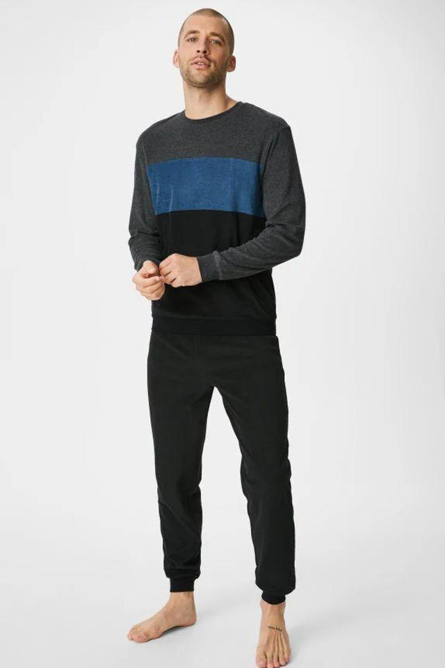kassa single radicaal C&A badstof pyjama zwart/grijs/blauw | wehkamp
