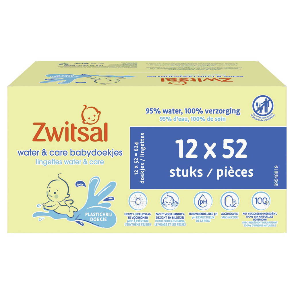 Ruilhandel handicap werkzaamheid Zwitsal Water & Care Billendoekjes - 12 x 52 stuks - voordeelverpakking |  wehkamp