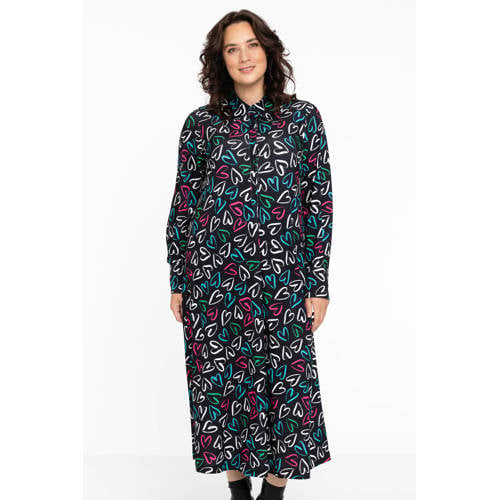 Yoek Loretta's favourites midi-jurk van travelstof DOLCE zwart/roze/blauw