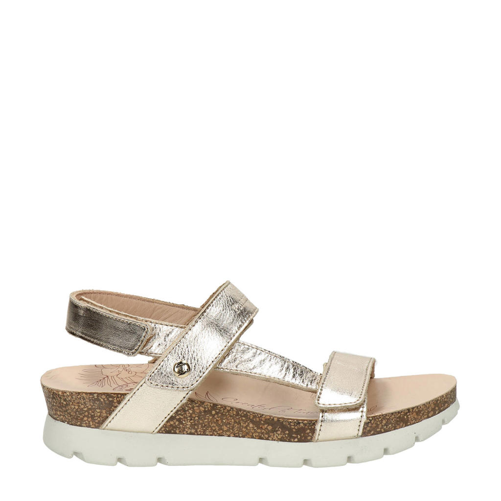Gouden dames Panama Jack leren sandalen met klittenband