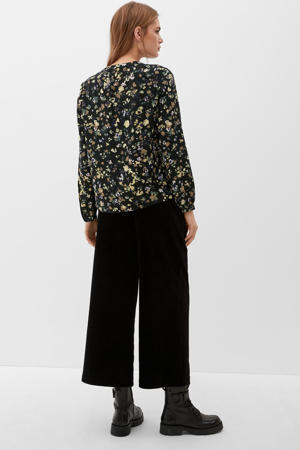 blouse met all over print zwart/geel/bruin