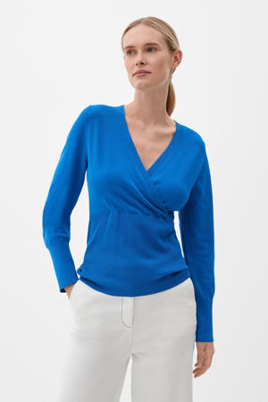 fijngebreide trui met overslagdetail blauw
