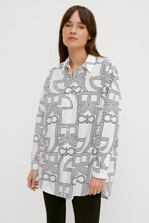 blouse met all over print wit/zwart
