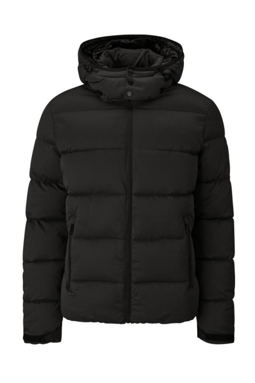 Zwarte heren s.Oliver gewatteerde jas van polyester met lange mouwen, capuchon en ritssluiting