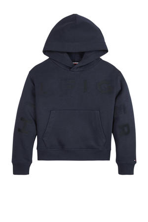 hoodie met logo en borduursels donkerblauw