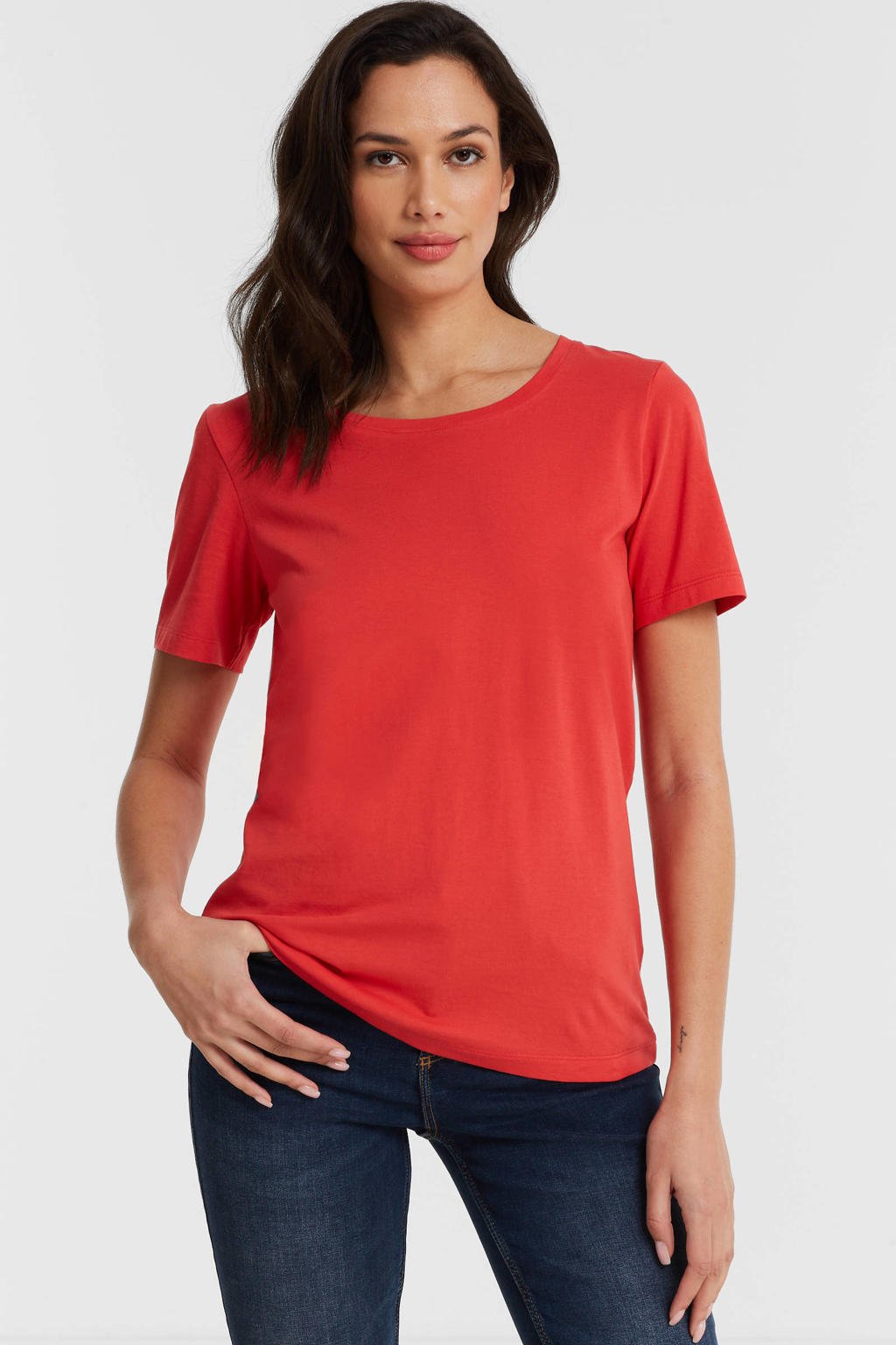 Rode dames anytime T-shirt van duurzaam katoen met korte mouwen en ronde hals