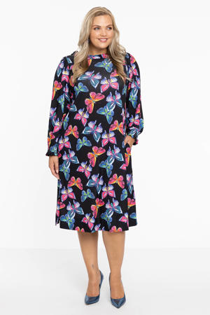 A-lijn jurk DOLCE van travelstof met all over print zwart