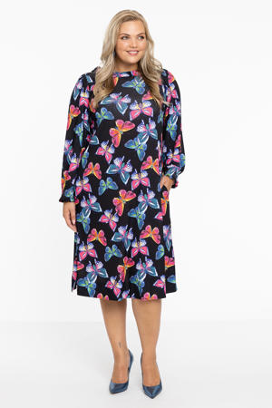 A-lijn jurk DOLCE van travelstof met all over print zwart