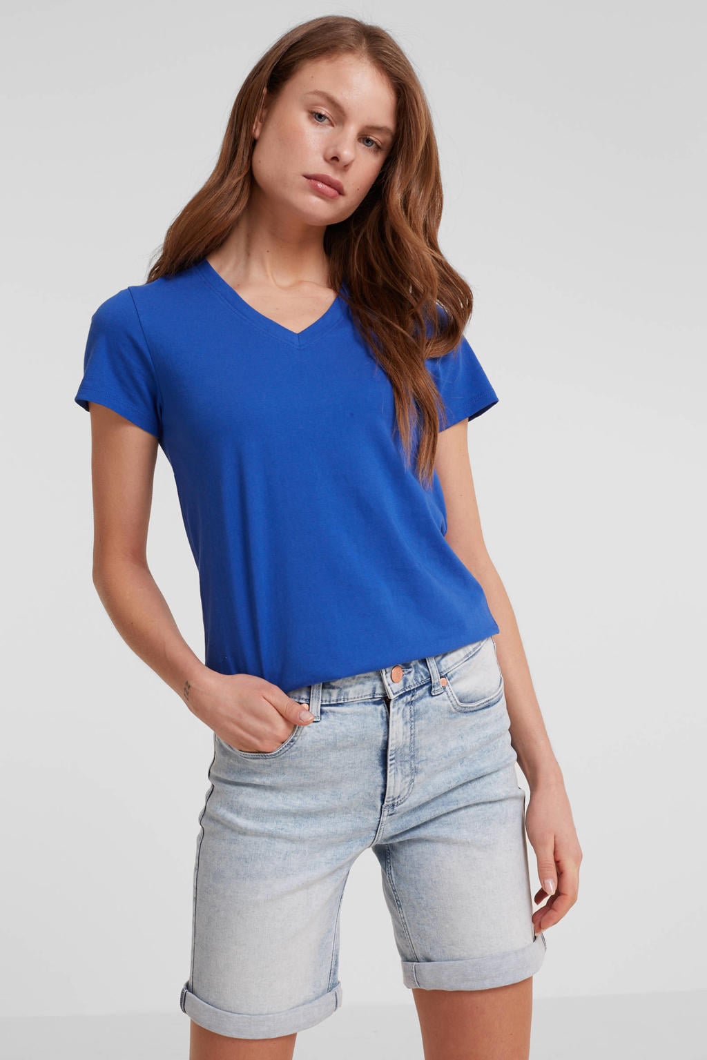 Anytime T-shirt met V-hals blauw