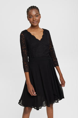semi-transparante A-lijn jurk met kant zwart