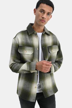 geruit regular fit overshirt met wol groen
