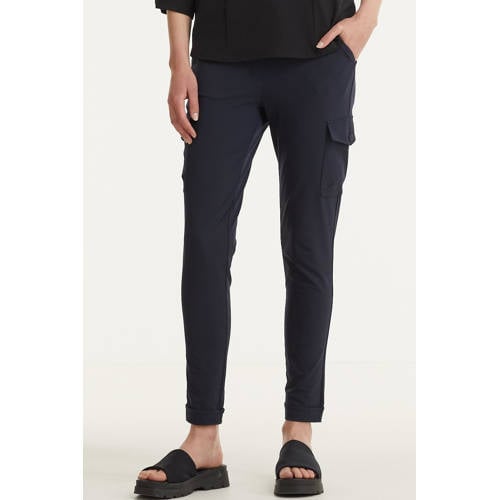 TQ-Amsterdam high waist slim fit cargobroek Karin van travelstof donkerblauw afbeelding