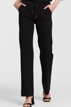 high waist straight fit pantalon Romee van travelstof zwart