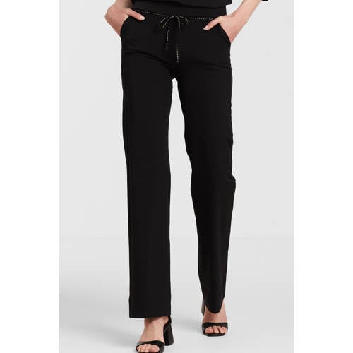 TQ-Amsterdam high waist straight fit pantalon Romee van travelstof zwart afbeelding