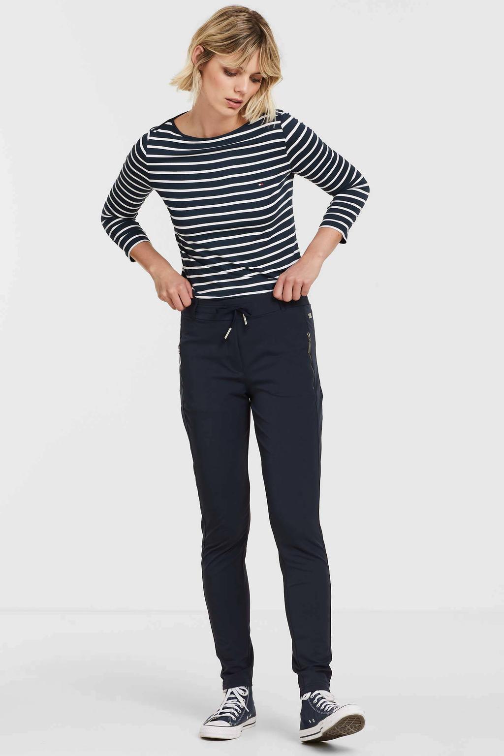 TQ-Amsterdam high waist tapered fit pantalon Maud van travelstof donkerblauw