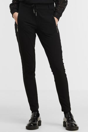 high waist tapered fit pantalon Maud van travelstof zwart