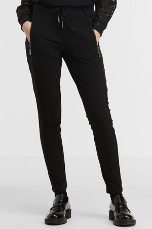 high waist tapered fit pantalon Maud van travelstof zwart