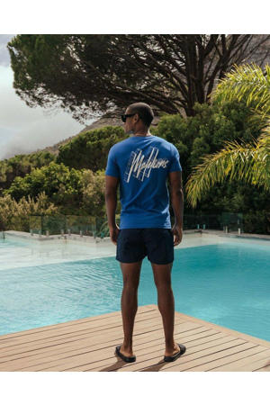 slim fit T-shirt met backprint cobalt/white