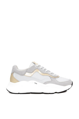 Rock  chunky leren sneakers wit/lichtgeel