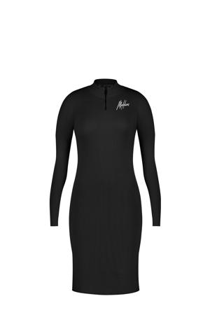 ribgebreide jurk met logo zwart