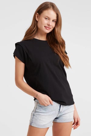 T-shirt met schouder detail zwart