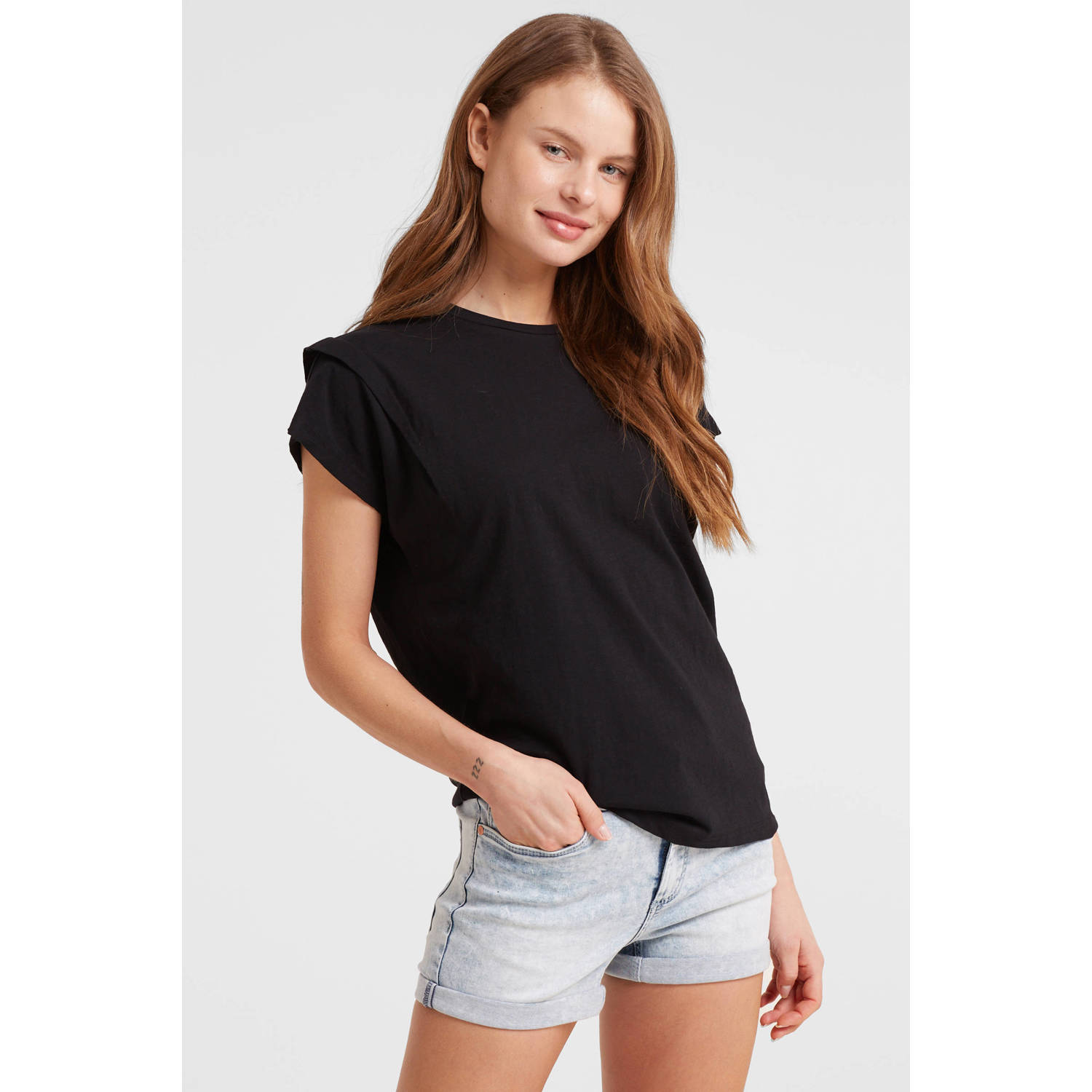 Anytime T-shirt met schouder detail zwart