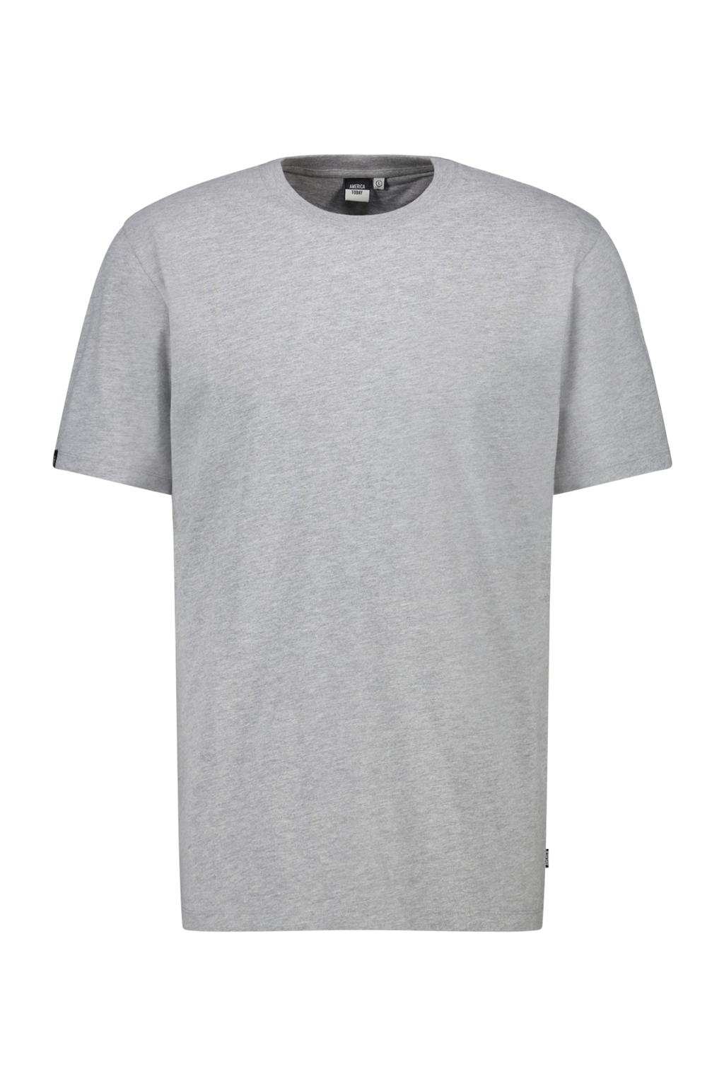 Grijze heren America Today regular T-shirt van katoen met melée print, korte mouwen en ronde hals