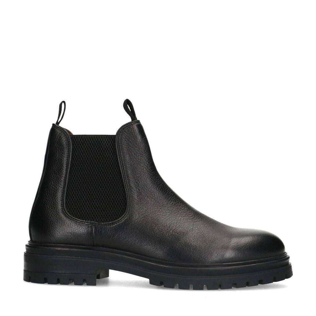 Zwarte heren Manfield leren chelsea boots met elastische inzet