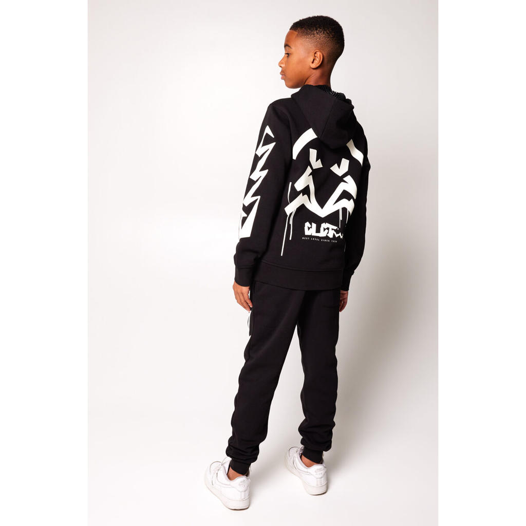 CoolCat Junior hoodie Sheffield CB met printopdruk zwart/wit