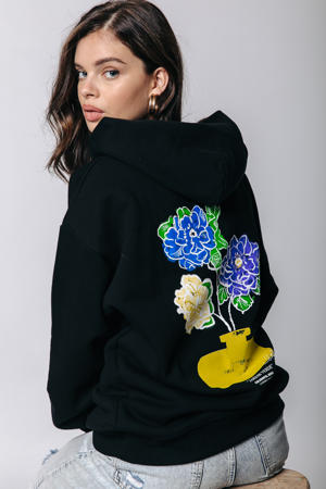 hoodie Flowers Vase Oversized Clean Hoodie met printopdruk zwart