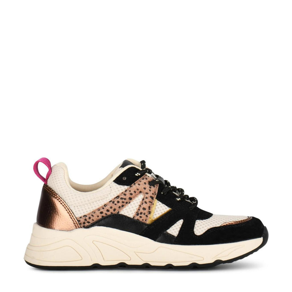 Zwarte meisjes POSH by Poelman sneakers combi van imitatiesuède met chunky hak en veters