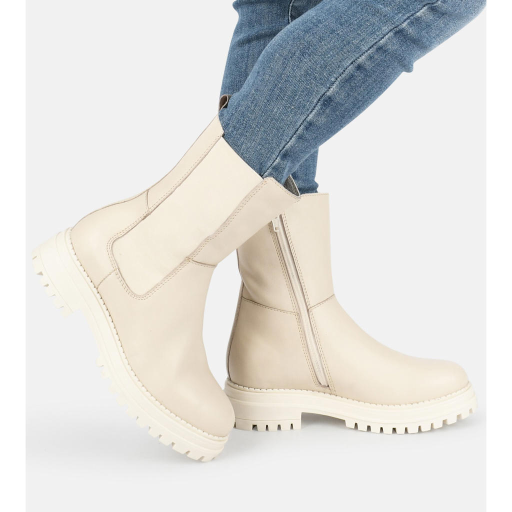 PS Poelman leren chelsea boots ecru wehkamp