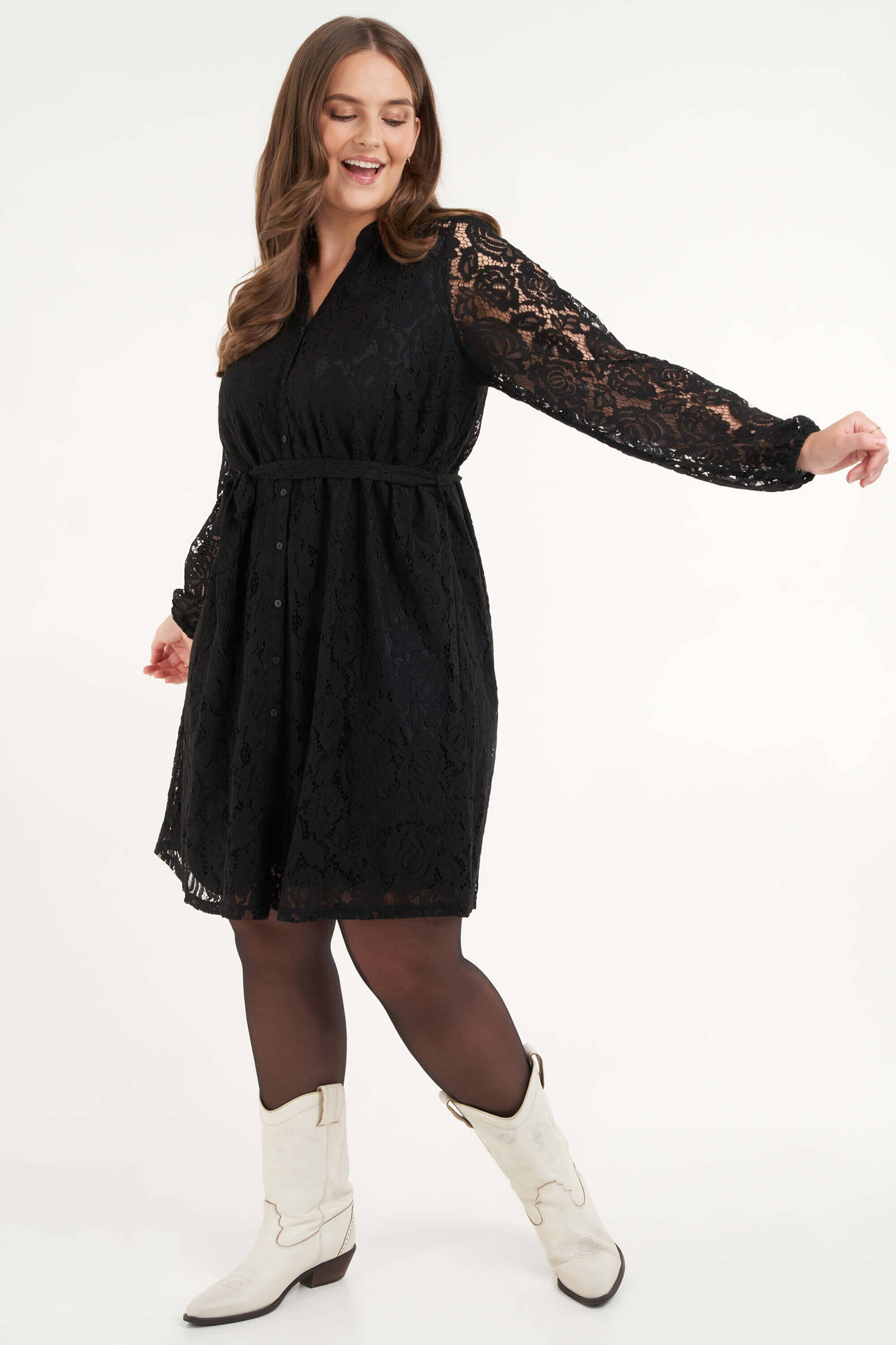 Mode Jurken Kanten jurken Anna Scholz for Sheego Kanten jurk zwart-bruin Webpatroon casual uitstraling 