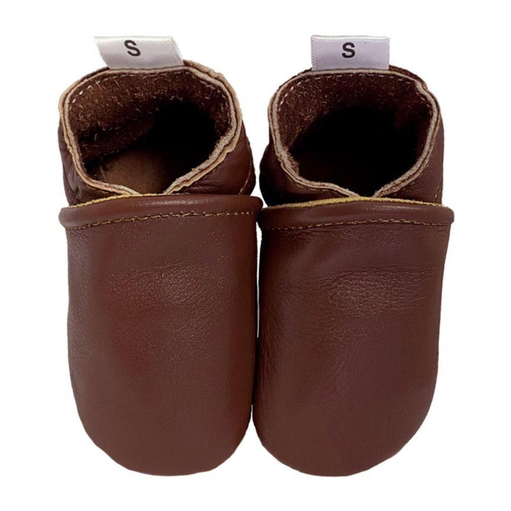 Donkerblauwe jongens en meisjes Babysteps leren babyslofjes met effen