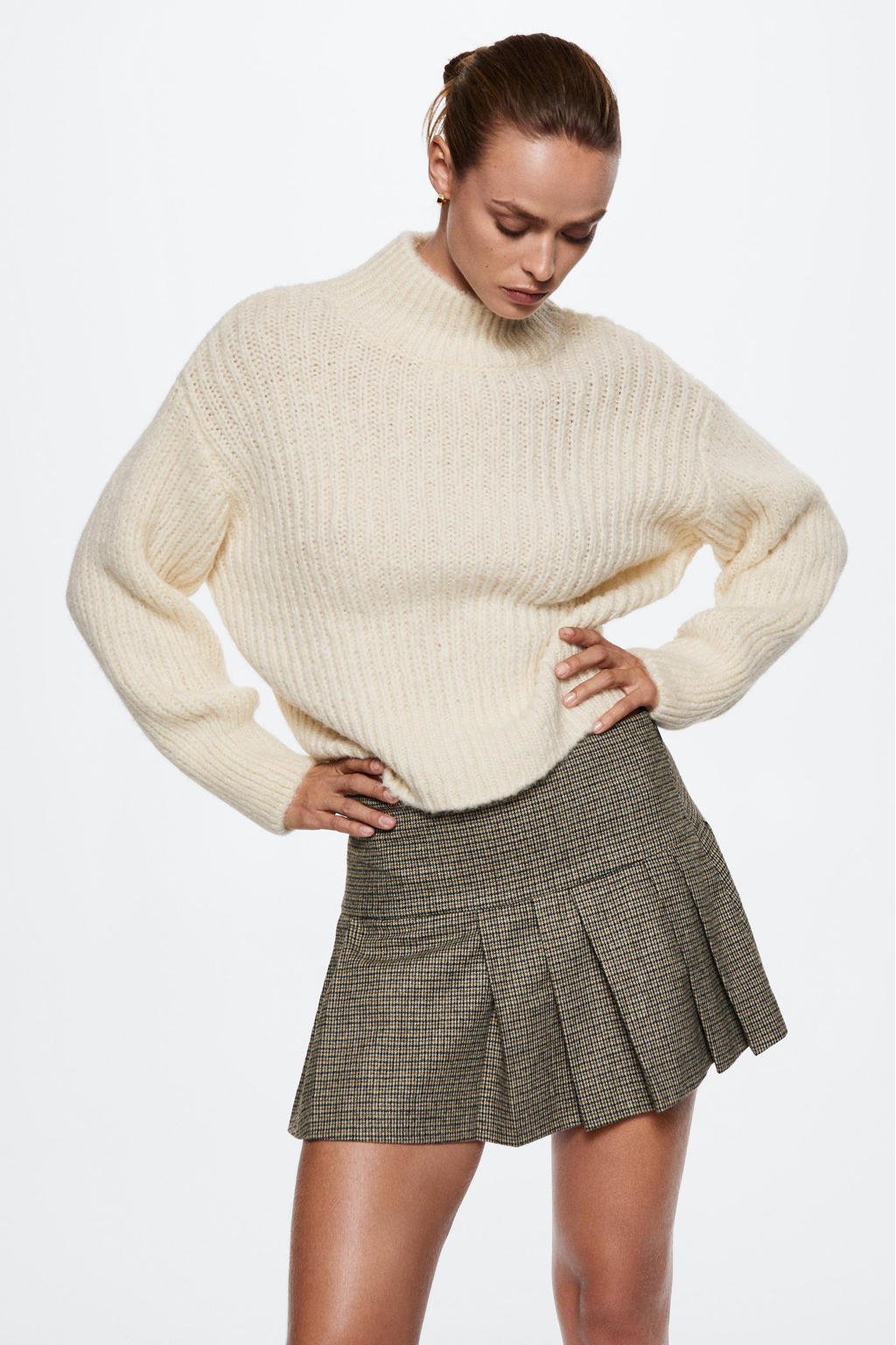 Mango geruite mini rok met wol bruin | wehkamp