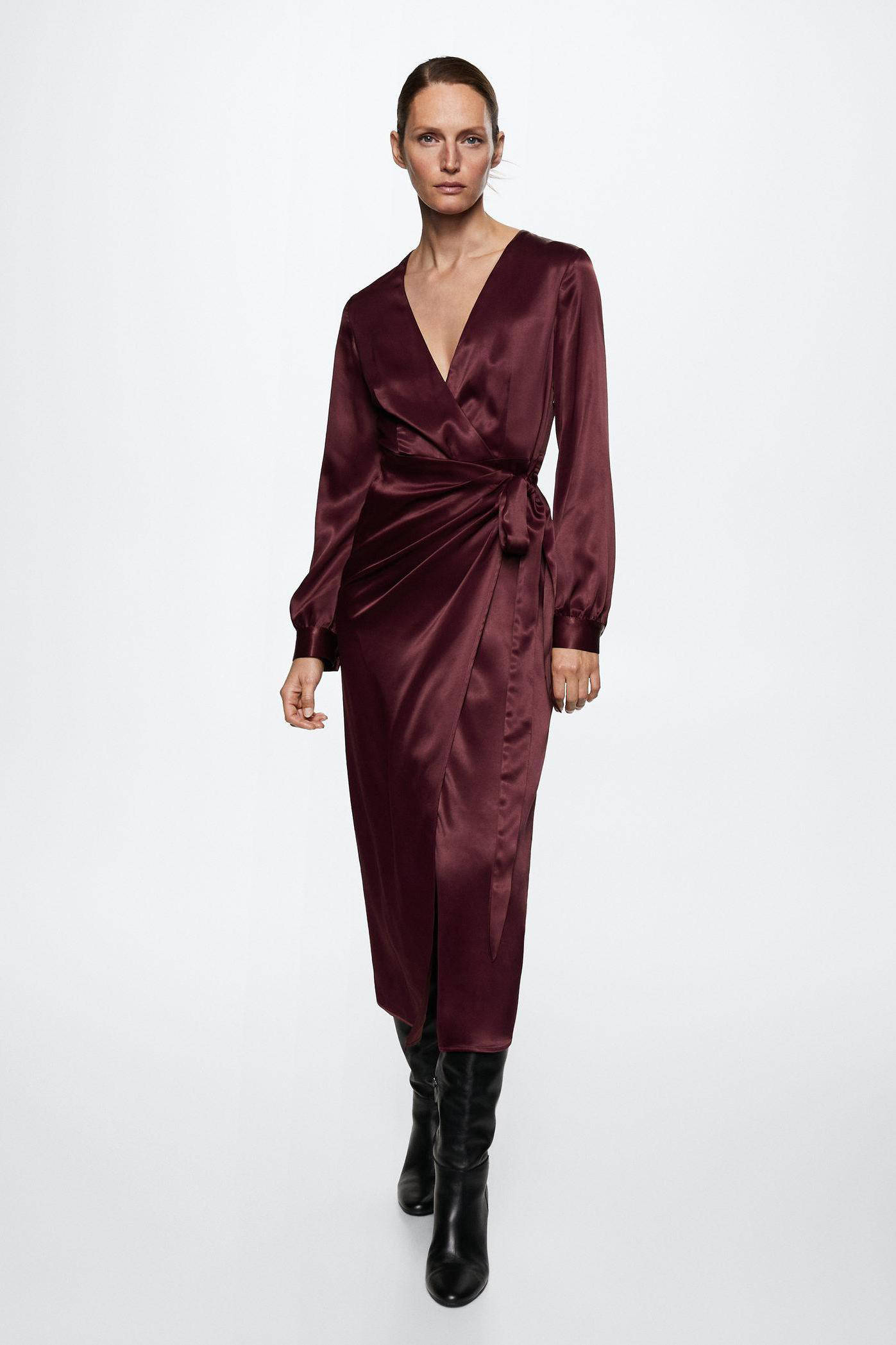 Mango Basics Gebreide jurk donkerrood Webpatroon casual uitstraling Mode Jurken Gebreide jurken 