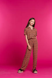 thumbnail: Zwarte meisjes Geisha loose fit broek van viscose met regular waist en elastische tailleband