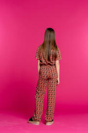 thumbnail: Zwarte meisjes Geisha loose fit broek van viscose met regular waist en elastische tailleband