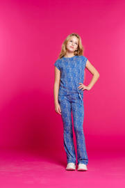 thumbnail: Blauwe meisjes Geisha T-shirt van viscose met dierenprint, kapmouwtjes en ronde hals