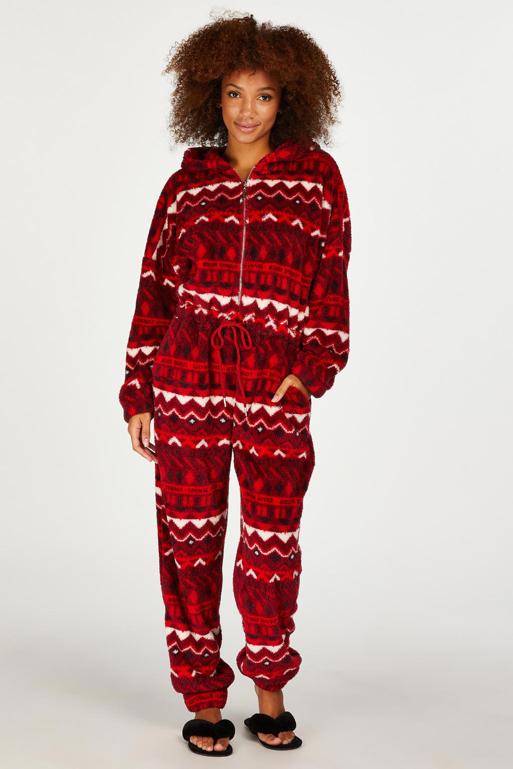 Hunkemöller fleece onesie Fairisle met kerst print rood wehkamp