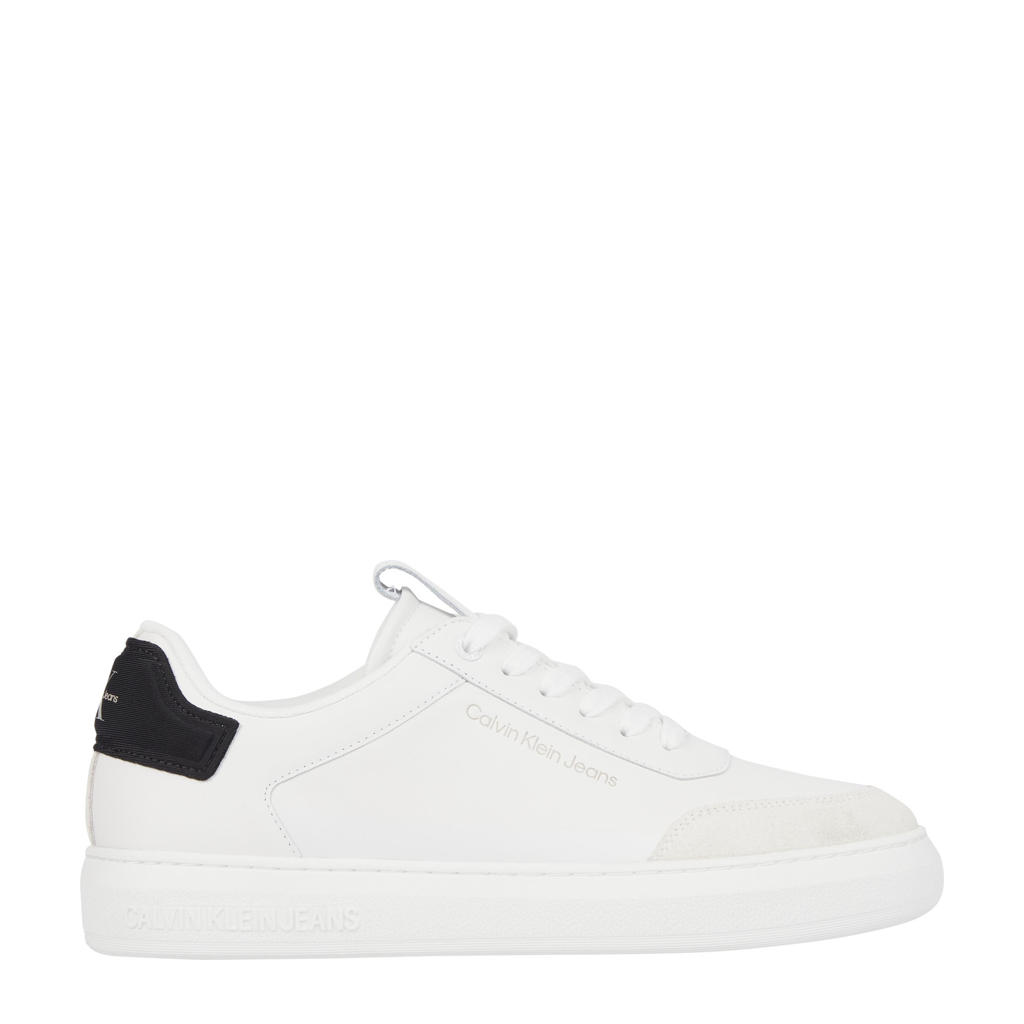 Witte heren Calvin Klein leren sneakers met veters en logo