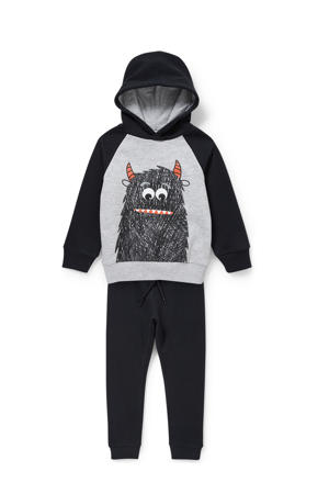 hoodie + joggingsbroek grijs/zwart